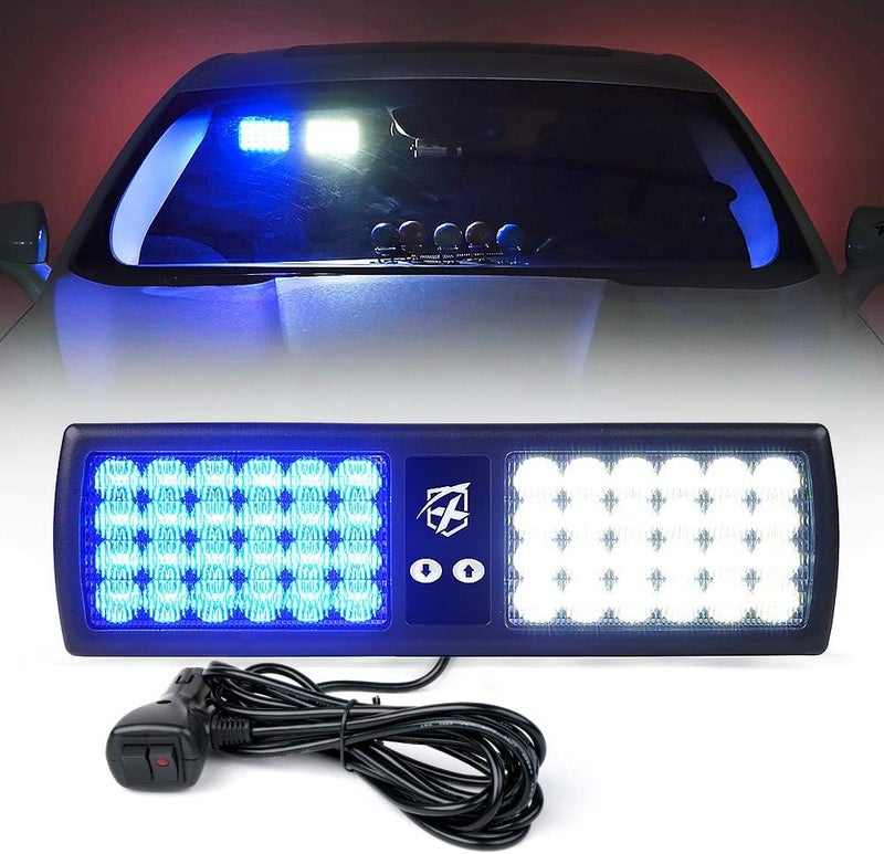 Xprite أضواء فلاش ستروب LED بيضاء زرقاء لحماية الشمس تحذير خطر لقوات إنفاذ القانون والشرطة ورجال الإطفاء والمتطوعين والمركبات الطارئة والشاحنات والسيارات - Image 1